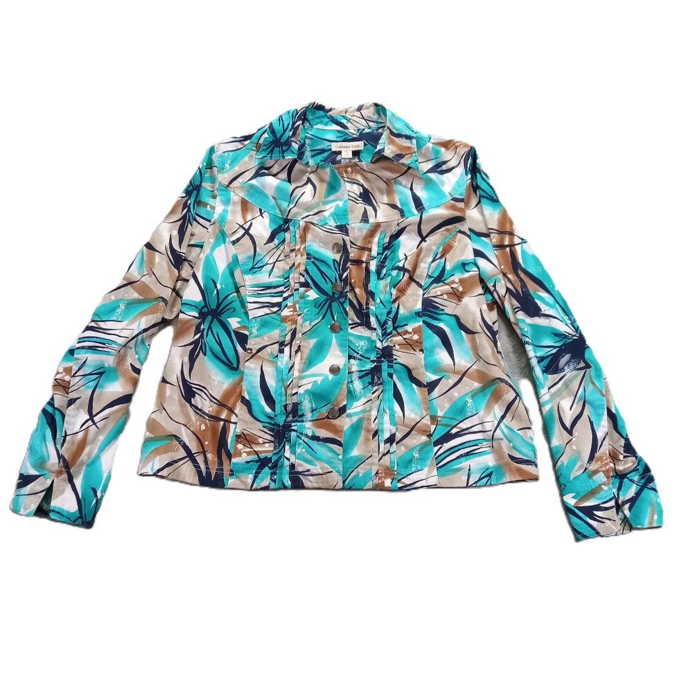 Coldwater Creek Jacket Shacket Women Plus W20 Art Blue Brown Stretch Snaps